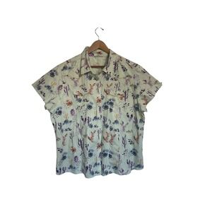 Back‎ in the Saddle Western Shirt Womens 2X Cactus Floral Short Sleeve Button Up